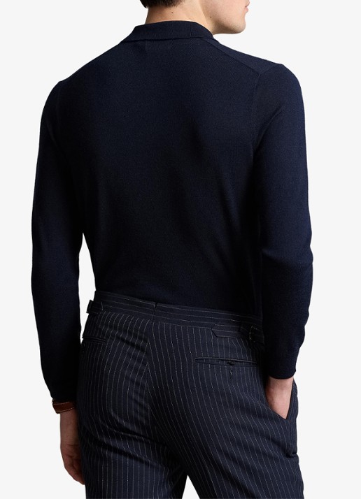 Ralph Lauren Fijngebreide trui van wol met polokraag - achterkant blauw