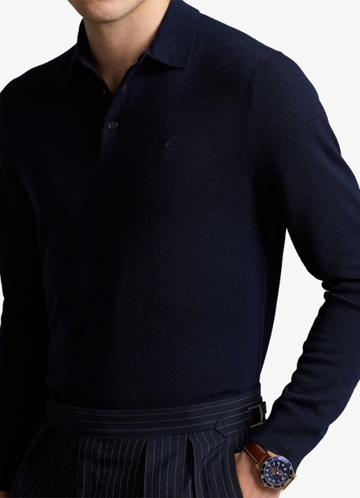 Ralph Lauren Fijngebreide trui van wol met polokraag - detail 5 blauw