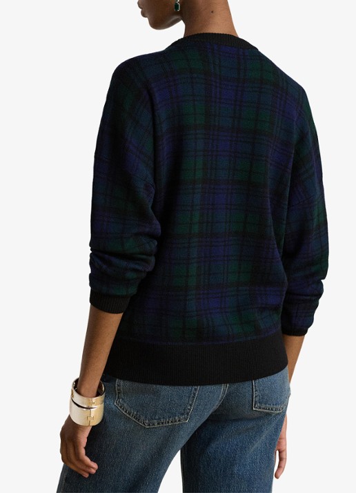 Ralph Lauren Fijngebreide trui van wol met ruitdessin - achterkant 5 black multi / zwart