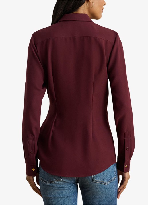 Ralph Lauren Georgette blouse met gespdetail - achterkant 4 dark garnet / bordeauxrood