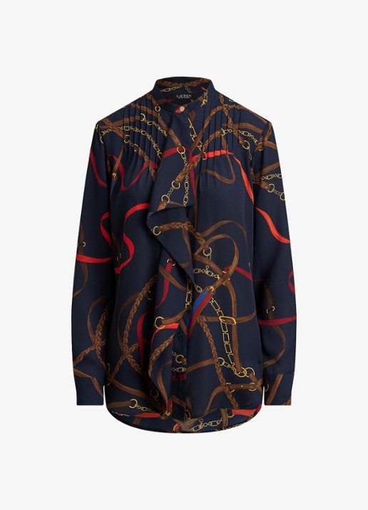 Ralph Lauren Georgette blouse met plooidetail - voorkant 2 donkerblauw