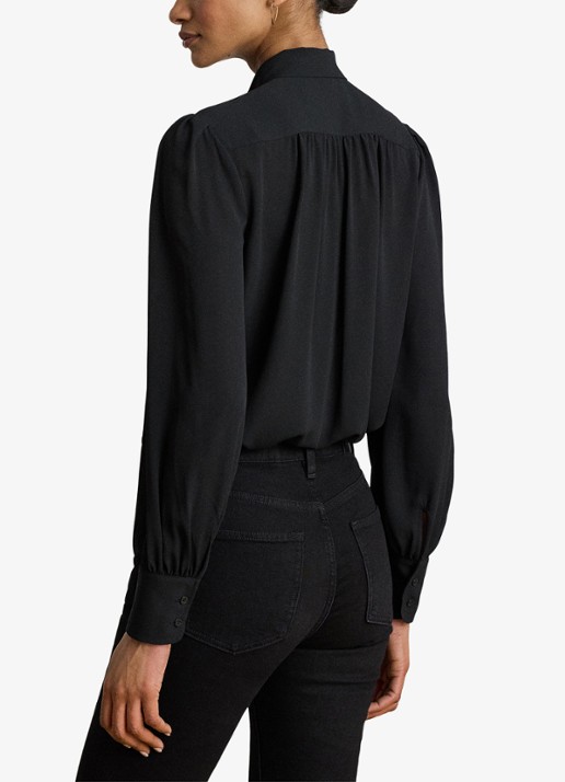 Ralph Lauren Georgette blouse met sjaalkraag en pofmouw - achterkant zwart