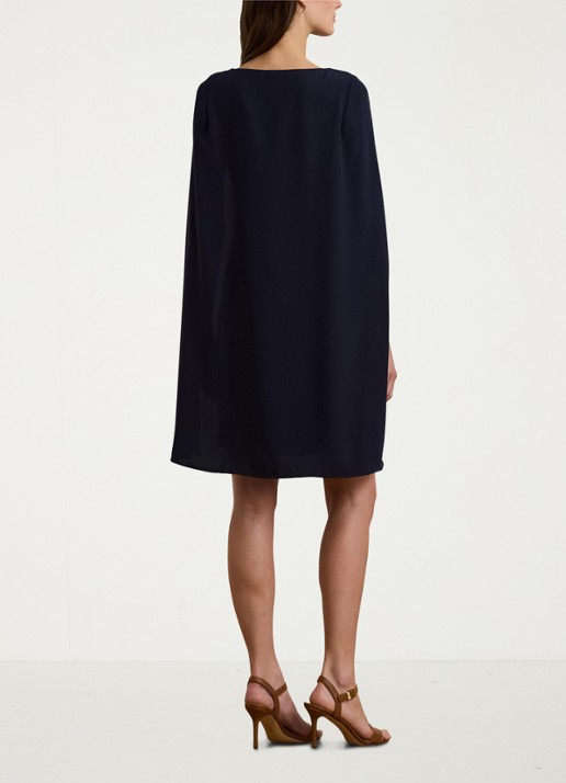 Ralph Lauren Georgette cocktailjurk met cape - achterkant 5 lighthouse navy / donkerblauw