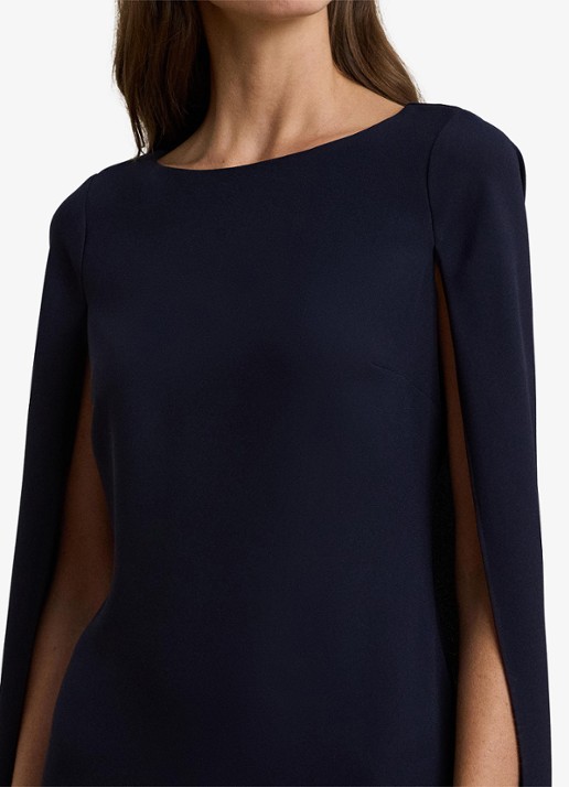 Ralph Lauren Georgette cocktailjurk met cape - detail 2 lighthouse navy / donkerblauw