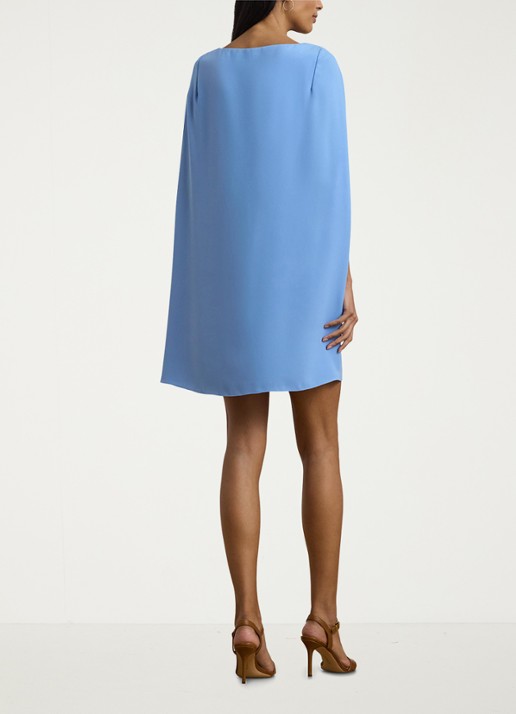 Ralph Lauren Georgette cocktailjurk met cape - achterkant 3 sky blue / lichtblauw