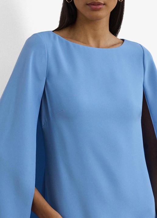 Ralph Lauren Georgette cocktailjurk met cape - detail 2 sky blue / lichtblauw