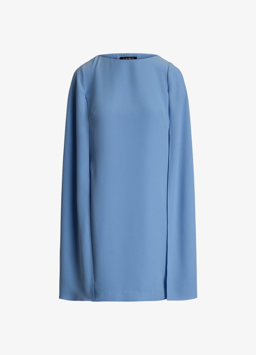 Ralph Lauren Georgette cocktailjurk met cape - voorkant 4 sky blue / lichtblauw
