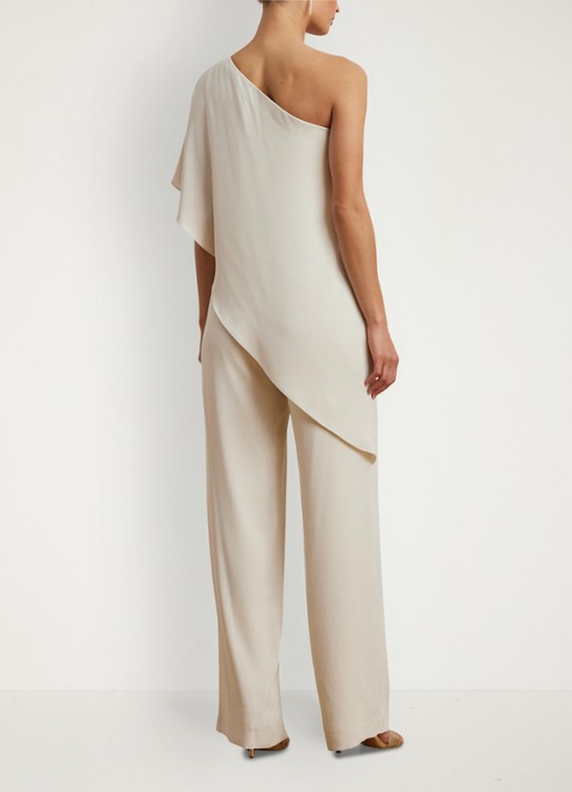 Ralph Lauren Georgette jumpsuit met blote schouder - achterkant 5 creme