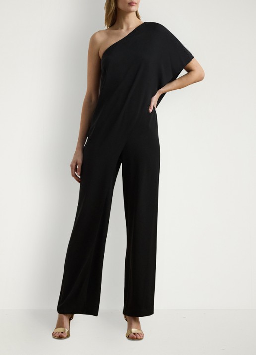 Ralph Lauren Georgette jumpsuit met blote schouder - voorkant 4 zwart