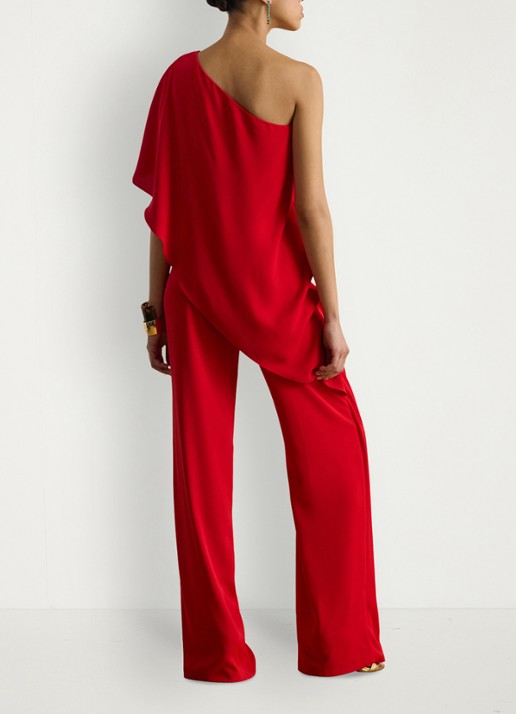 Ralph Lauren Georgette jumpsuit met blote schouder - achterkant 3 cruise red 2wr6 / rood