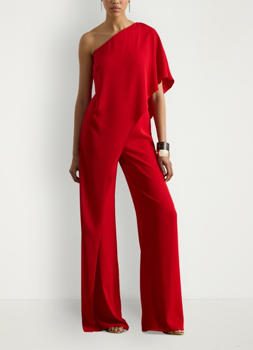 Ralph Lauren Georgette jumpsuit met blote schouder - voorkant 5 cruise red 2wr6 / rood