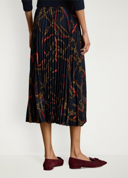 Ralph Lauren Georgette midi plooirok met grafische print - achterkant zwart