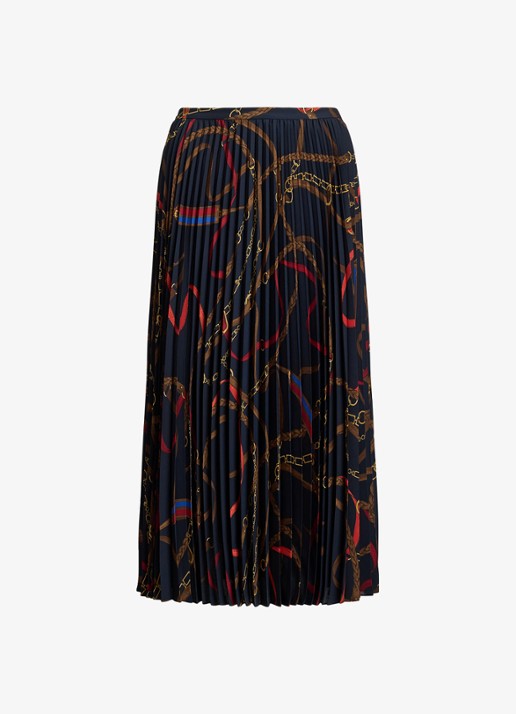 Ralph Lauren Georgette midi plooirok met grafische print - voorkant 2 zwart