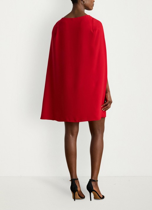 Ralph Lauren Georgette mini jurk met cape - achterkant ralph red / rood