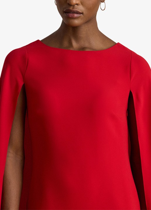 Ralph Lauren Georgette mini jurk met cape - detail 3 ralph red / rood