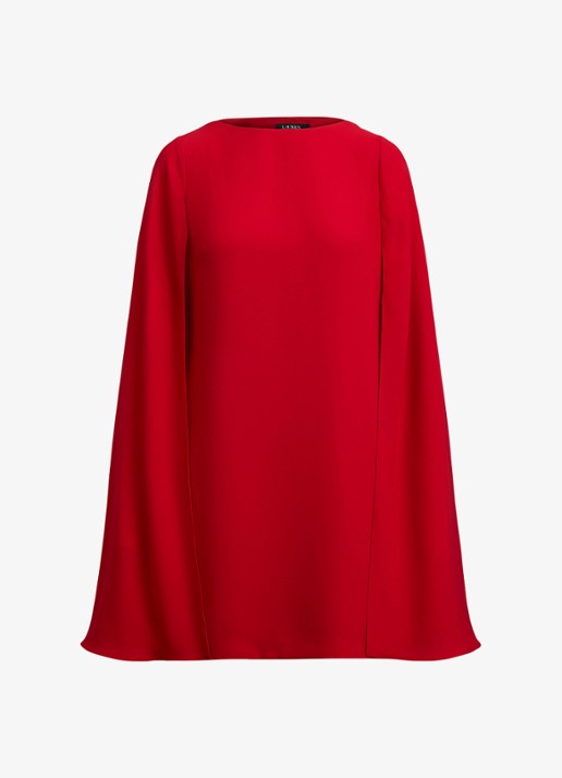 Ralph Lauren Georgette mini jurk met cape - voorkant 4 ralph red / rood
