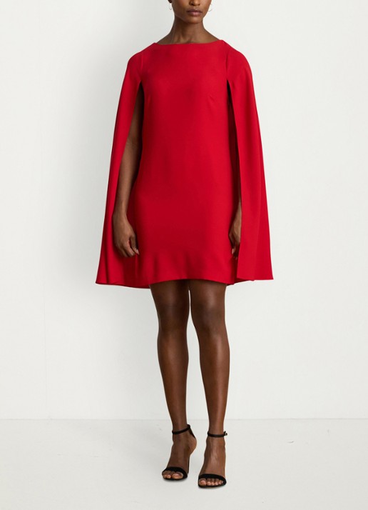 Ralph Lauren Georgette mini jurk met cape - voorkant 5 ralph red / rood