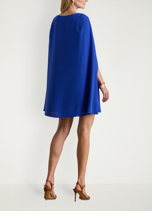 Ralph Lauren Georgette mini jurk met cape - achterkant cruise royal / blauw