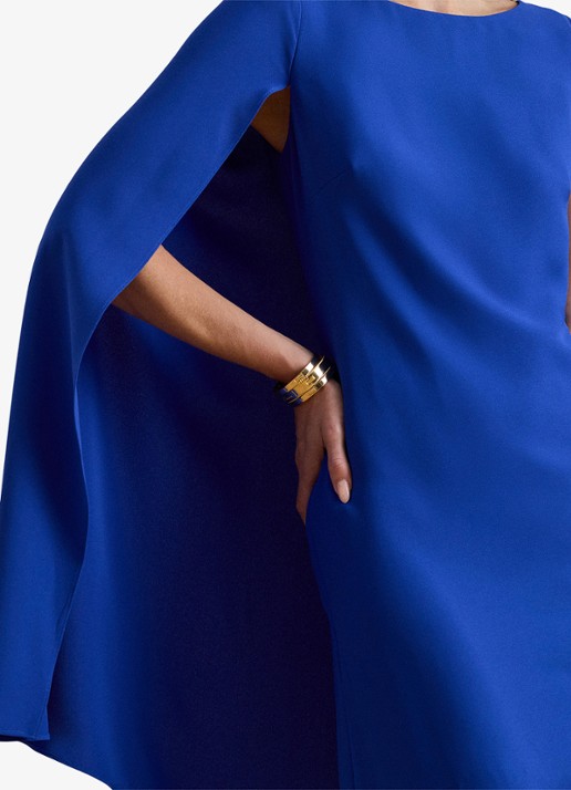 Ralph Lauren Georgette mini jurk met cape - detail 4 cruise royal / blauw
