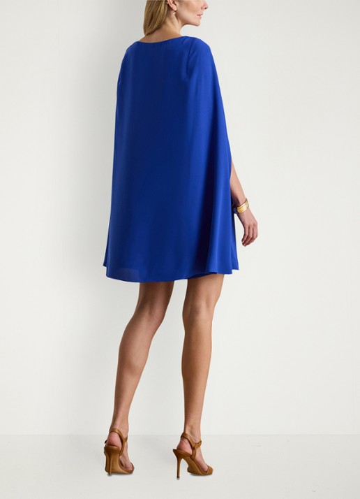 Ralph Lauren Georgette mini jurk met cape - achterkant 2 cruise royal / blauw