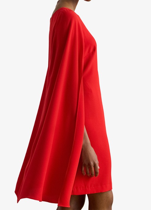 Ralph Lauren Georgette mini jurk met cape - detail 4 cruise red / rood