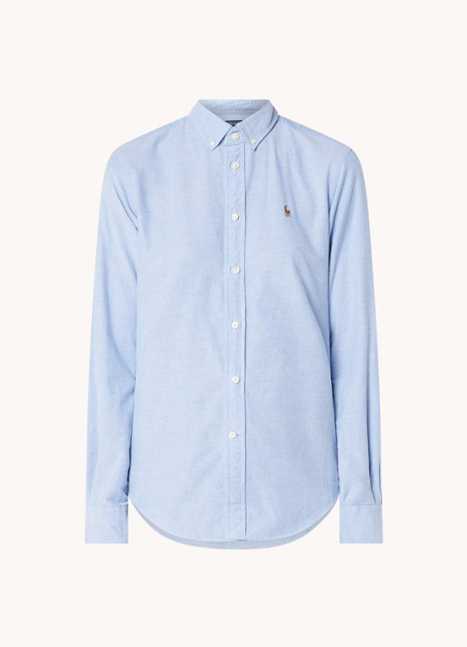 Ralph Lauren Georgia blouse met logoborduring - voorkant 3 lichtblauw