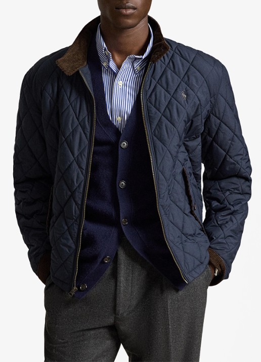 Ralph Lauren Gewatteerd jack met quilt patroon - voorkant 2 college navy/charcoal / donkerblauw