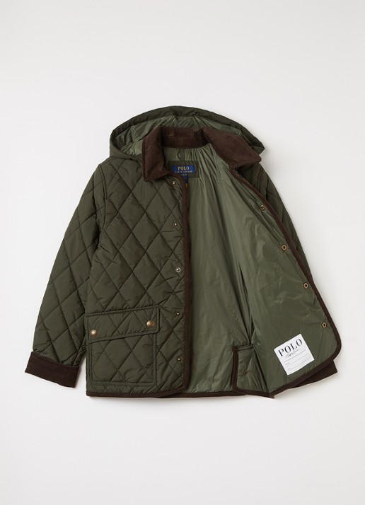Ralph Lauren Gewatteerde barn jack met afneembare capuchon - voorkant 3 legergroen