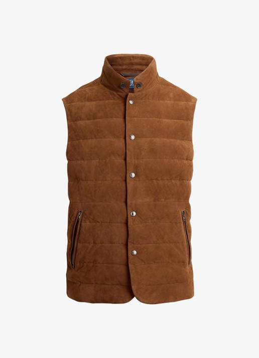 Ralph Lauren Gewatteerde bodywarmer van suède - voorkant pale russet suede-39wf / bruin