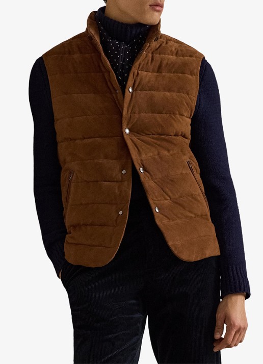 Ralph Lauren Gewatteerde bodywarmer van suède - voorkant 2 pale russet suede-39wf / bruin