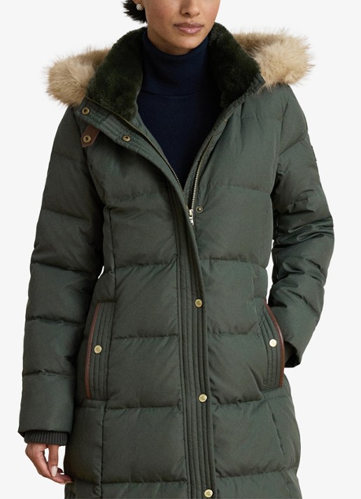 Ralph Lauren Gewatteerde jas met imitatiebont - detail grijs