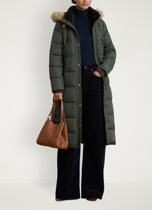 Ralph Lauren Gewatteerde jas met imitatiebont - voorkant 4 grijs