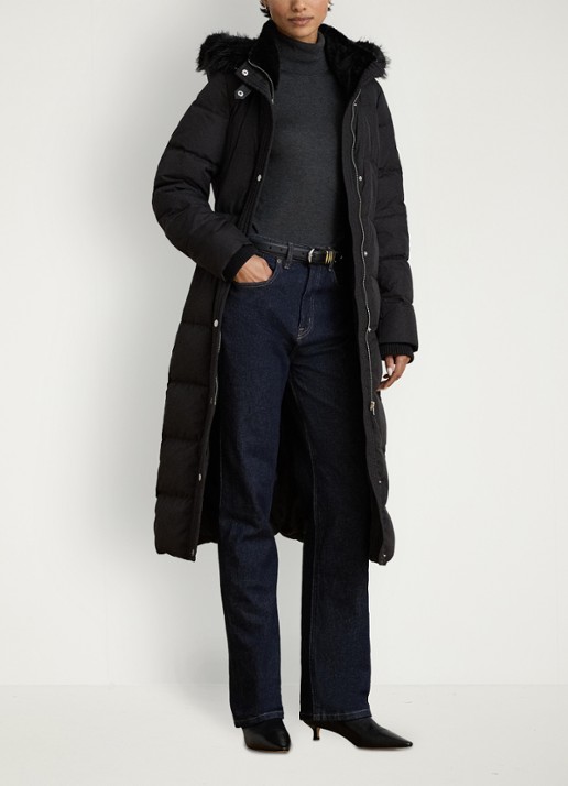 Ralph Lauren Gewatteerde jas met imitatiebont - voorkant 5 zwart