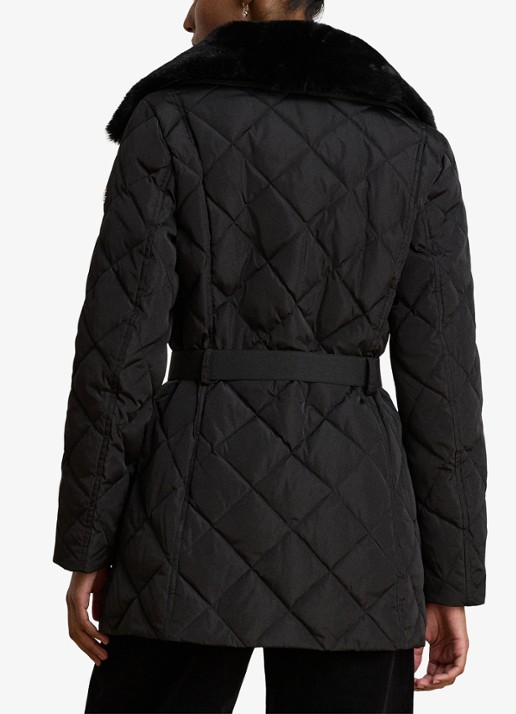 Ralph Lauren Gewatteerde jas met quilt patroon en ceintuur - achterkant 5 zwart