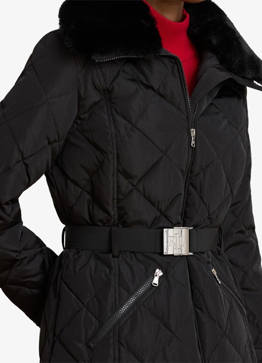 Ralph Lauren Gewatteerde jas met quilt patroon en ceintuur - detail 4 zwart