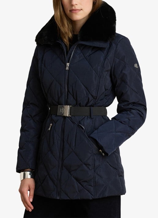 Ralph Lauren Gewatteerde jas met quilt patroon en ceintuur - voorkant 4 blauw