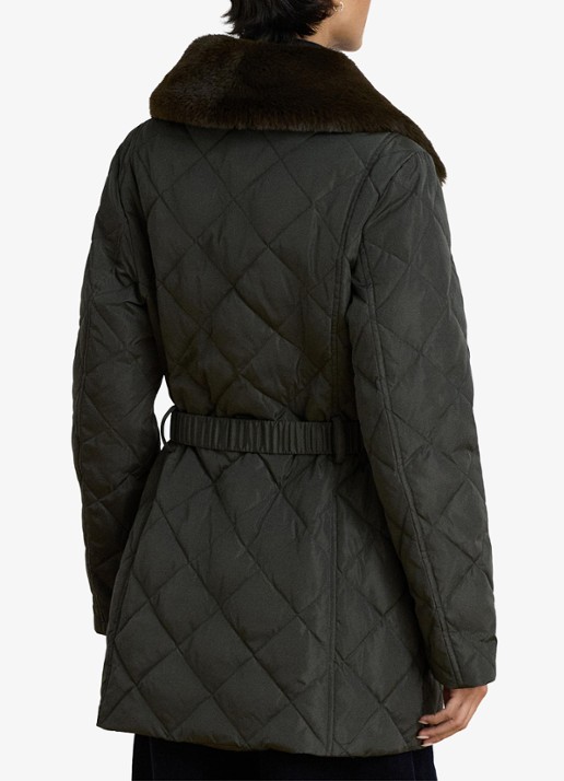 Ralph Lauren Gewatteerde jas met quilt patroon en ceintuur - achterkant 3 dark moss / groen