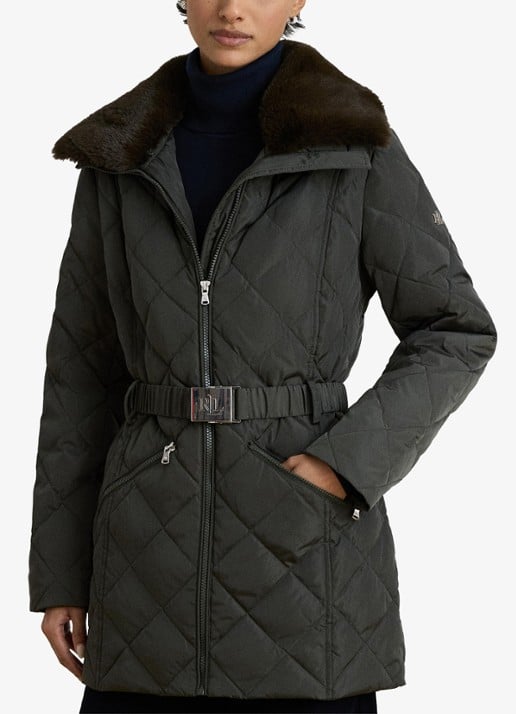 Ralph Lauren Gewatteerde jas met quilt patroon en ceintuur