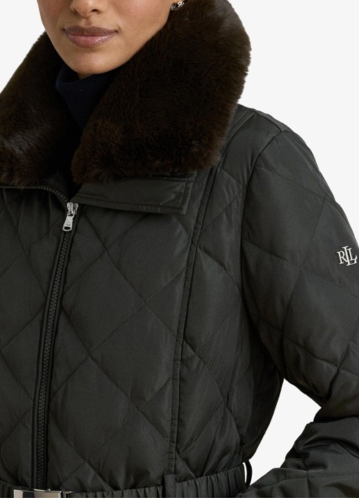 Ralph Lauren Gewatteerde jas met quilt patroon en ceintuur - detail 2 dark moss / groen