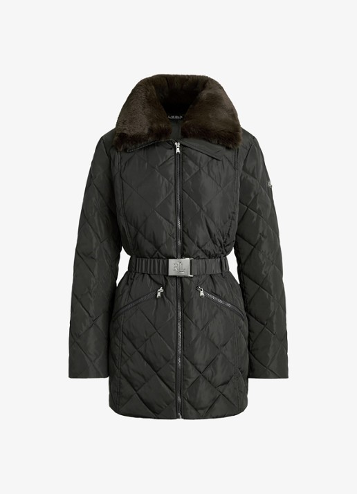 Ralph Lauren Gewatteerde jas met quilt patroon en ceintuur - voorkant 4 dark moss / groen