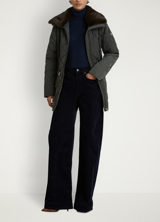 Ralph Lauren Gewatteerde jas met quilt patroon en ceintuur - voorkant 5 dark moss / groen