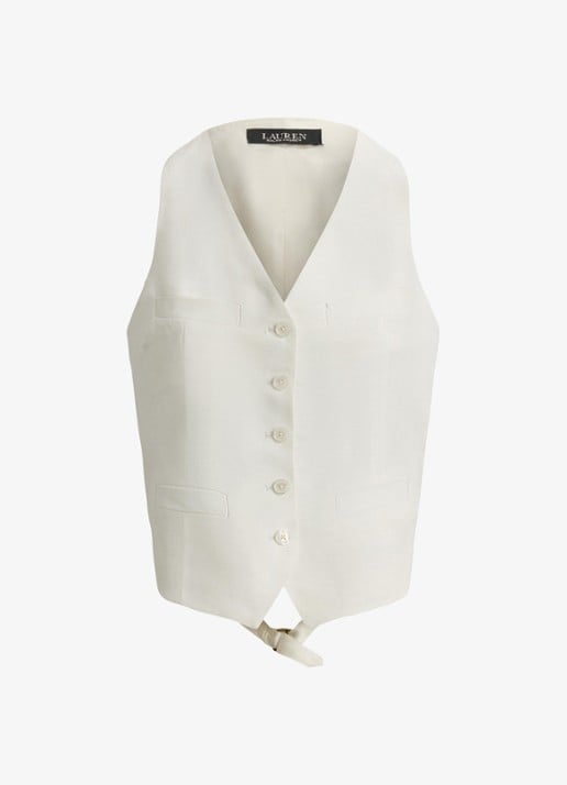 Ralph Lauren Gilet in linnenblend - voorkant 3 white / wit