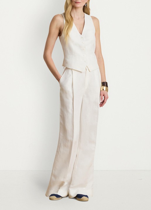 Ralph Lauren Gilet in linnenblend - voorkant 4 white / wit