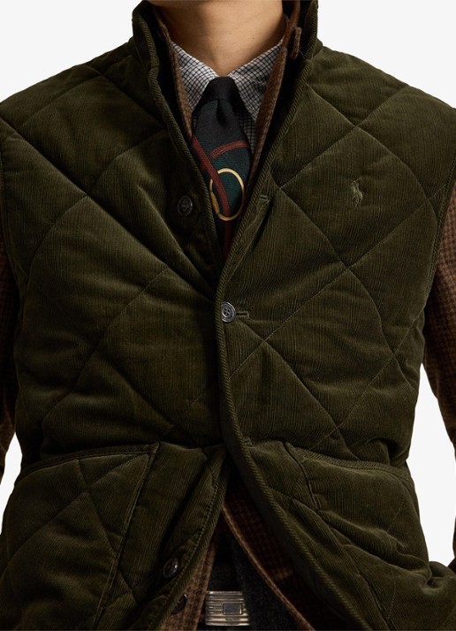 Ralph Lauren Gilet van corduroy met quilt patroon - detail 4 company olive-2ywd / olijfgroen