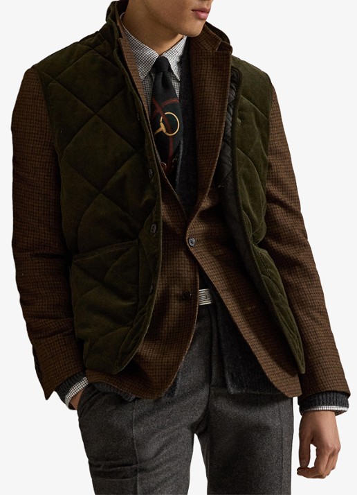 Ralph Lauren Gilet van corduroy met quilt patroon - voorkant 2 company olive-2ywd / olijfgroen