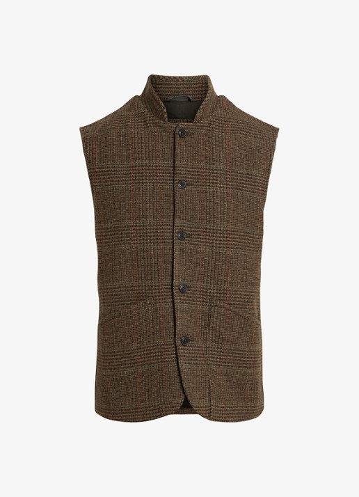 Ralph Lauren Gilet van wol met ruitdessin - voorkant bruin