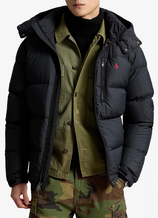 Ralph Lauren Gorham puffer jack met donsvulling en ritszakken - voorkant 2 polo black / zwart