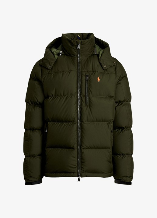 Ralph Lauren Gorham puffer jack met donsvulling en ritszakken - voorkant 3 company olive / olijfgroen
