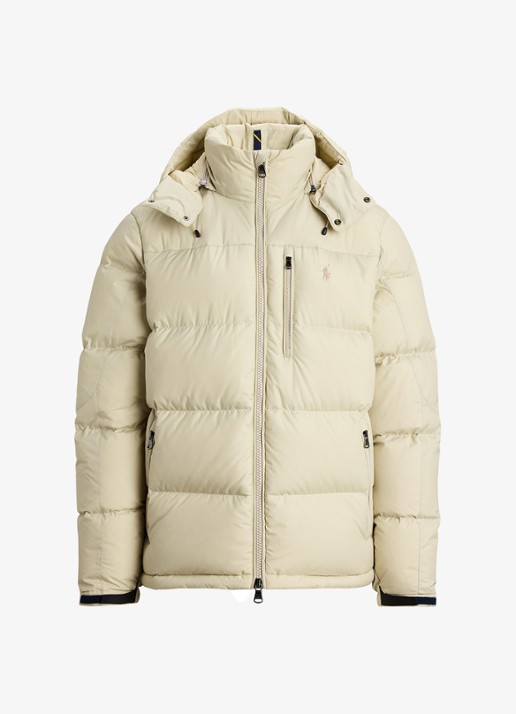 Ralph Lauren Gorham puffer jack met donsvulling en ritszakken - voorkant basic sand / zand