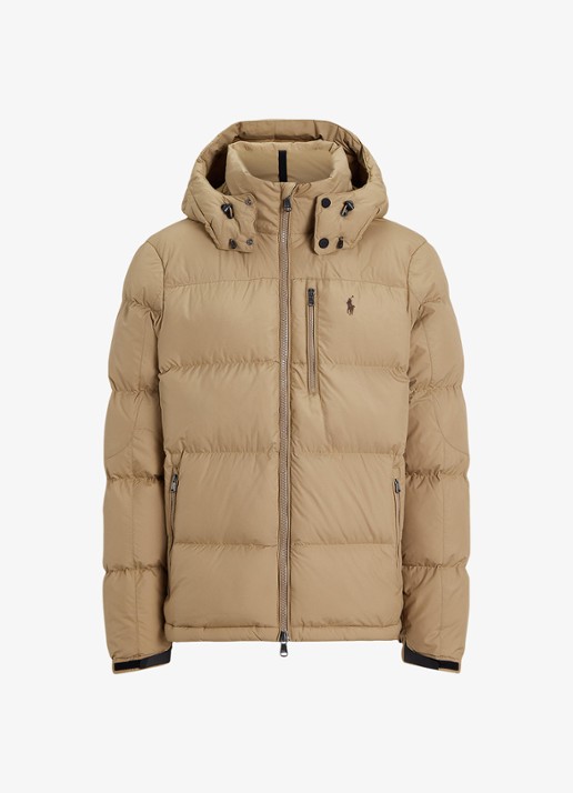 Ralph Lauren Gorham puffer jack met donsvulling en ritszakken - voorkant desert khaki / khaki